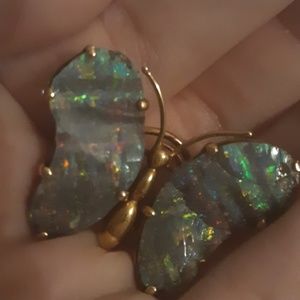 Real Gold and Uncut Boulder Opal Butterfly Broach